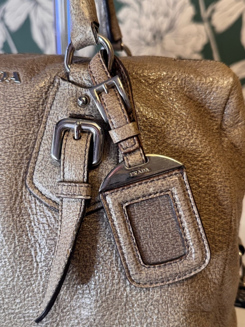 Prada Authentic Metallic Taupe Leather Satchel EUC with Auth Cards & COA - Picture 5 of 15